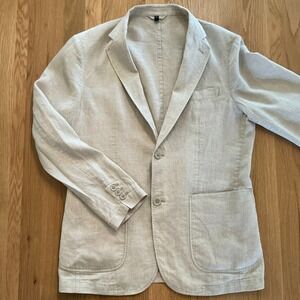 MUJI Linen Jacket Men's S Natural Beige Oatmeal 100% Linen Casual Unstructured